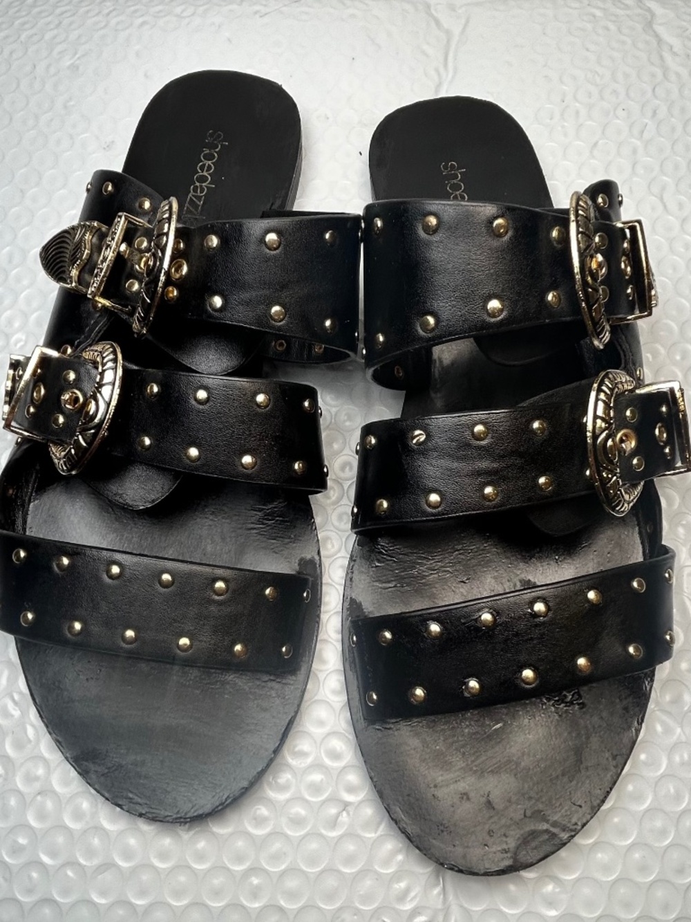 Shoedazzle Black Studded Sandals Women's Size 7 Black Gottic Slides